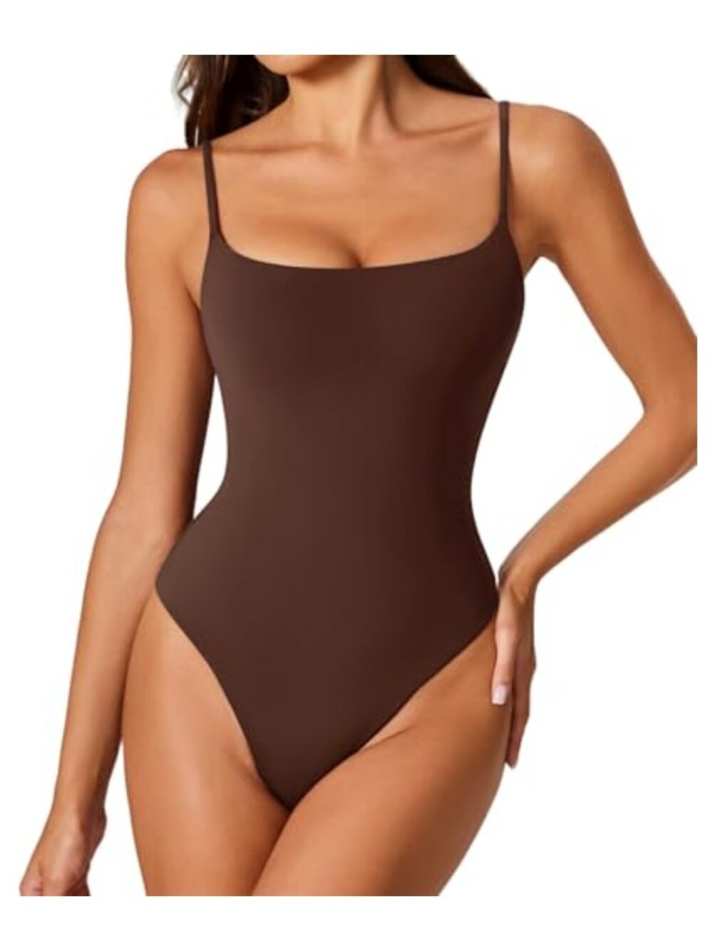 Square Neck Sleeveless Bodysuit Thong Backless Spaghetti Strap